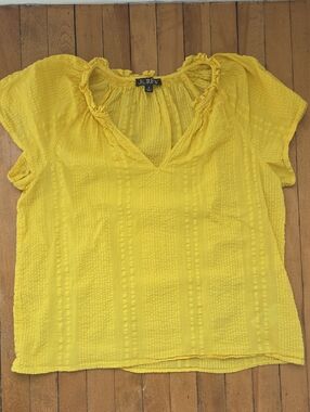 J. Crew Yellow Textured V-Neck Ruffle Blouse
